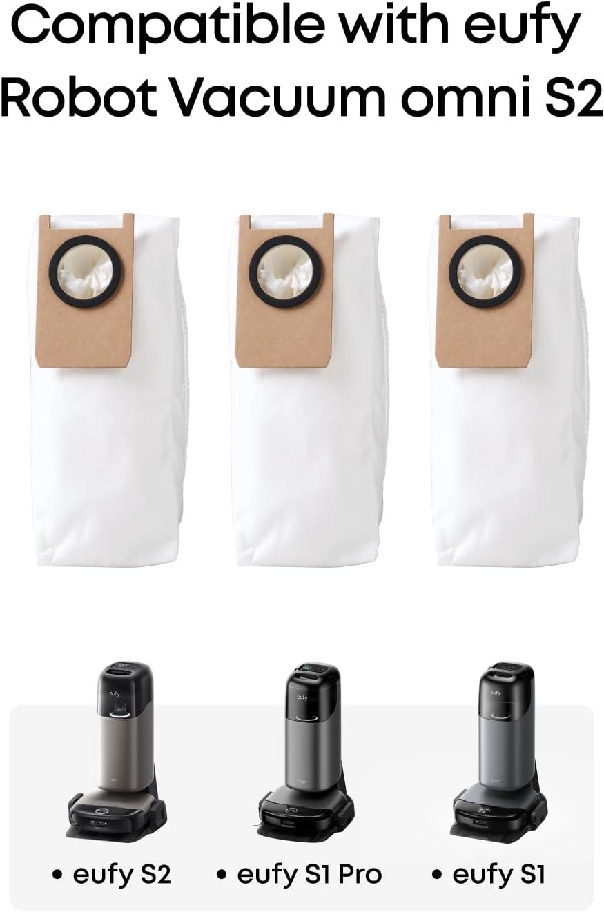 eufy Official Dust Bag Accessories for Omni S2/S1 pro/S1, Enjoy 60 Days Hands-Free Cleaning, 2.5L Large Capacity, 3-Pack