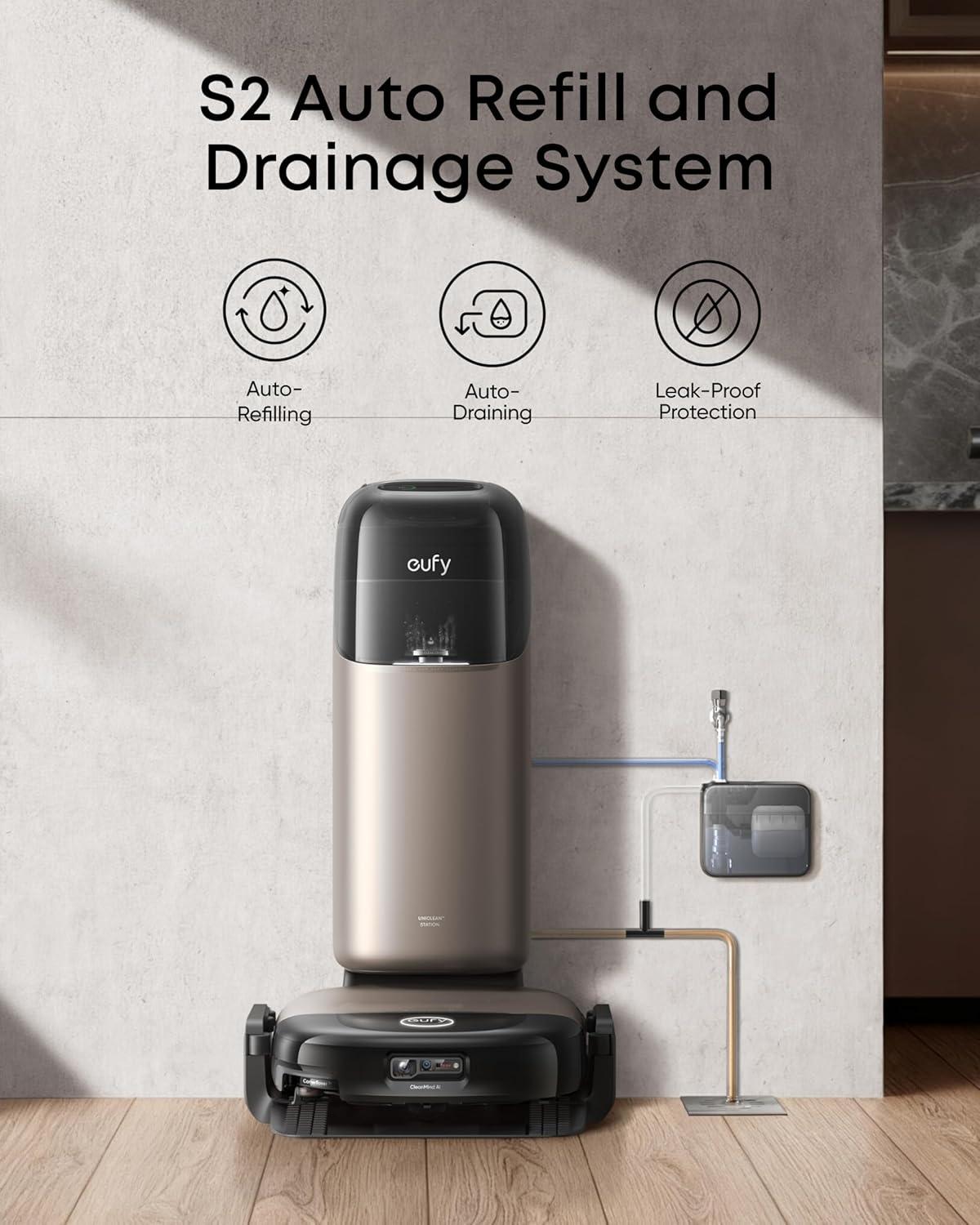 eufy Official Auto Refill and Drainage System Accessories for Omni S2, Hands-Free Cleaning, Easy Installation, 1 Set