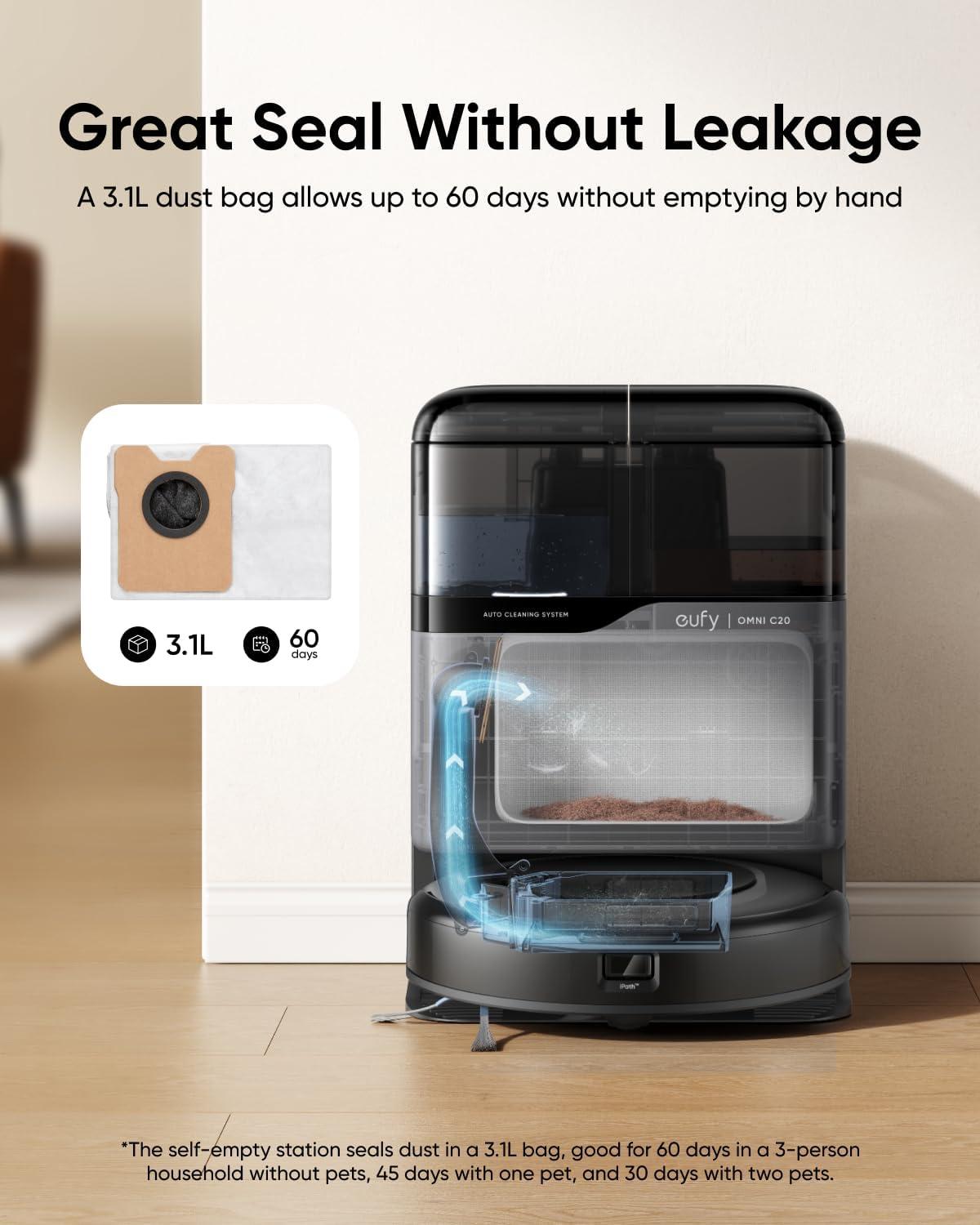eufy Official Accessories, 6-Pack Large Capacity Dust Bags Compatible with C20 Omni Robot Vacuum