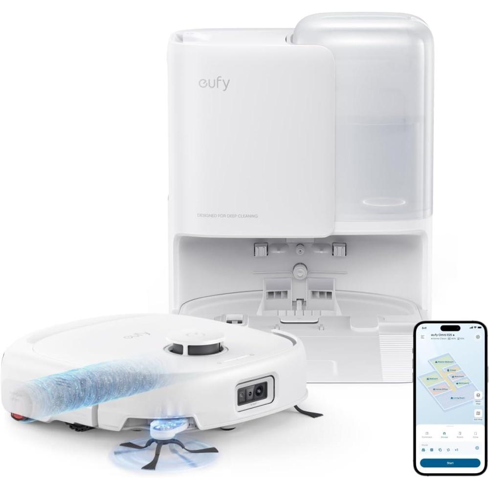 eufy Robot Vacuum E25, 20,000 Pa Suction,HydroJet Always-Clean Roller Mop, All-in-One Robot Vacuum and Mop Combo, Edge-to-Corner Cleaning, Zero-Tangle Design, AI Obstacle Avoidance (Upgraded)(E25 White)