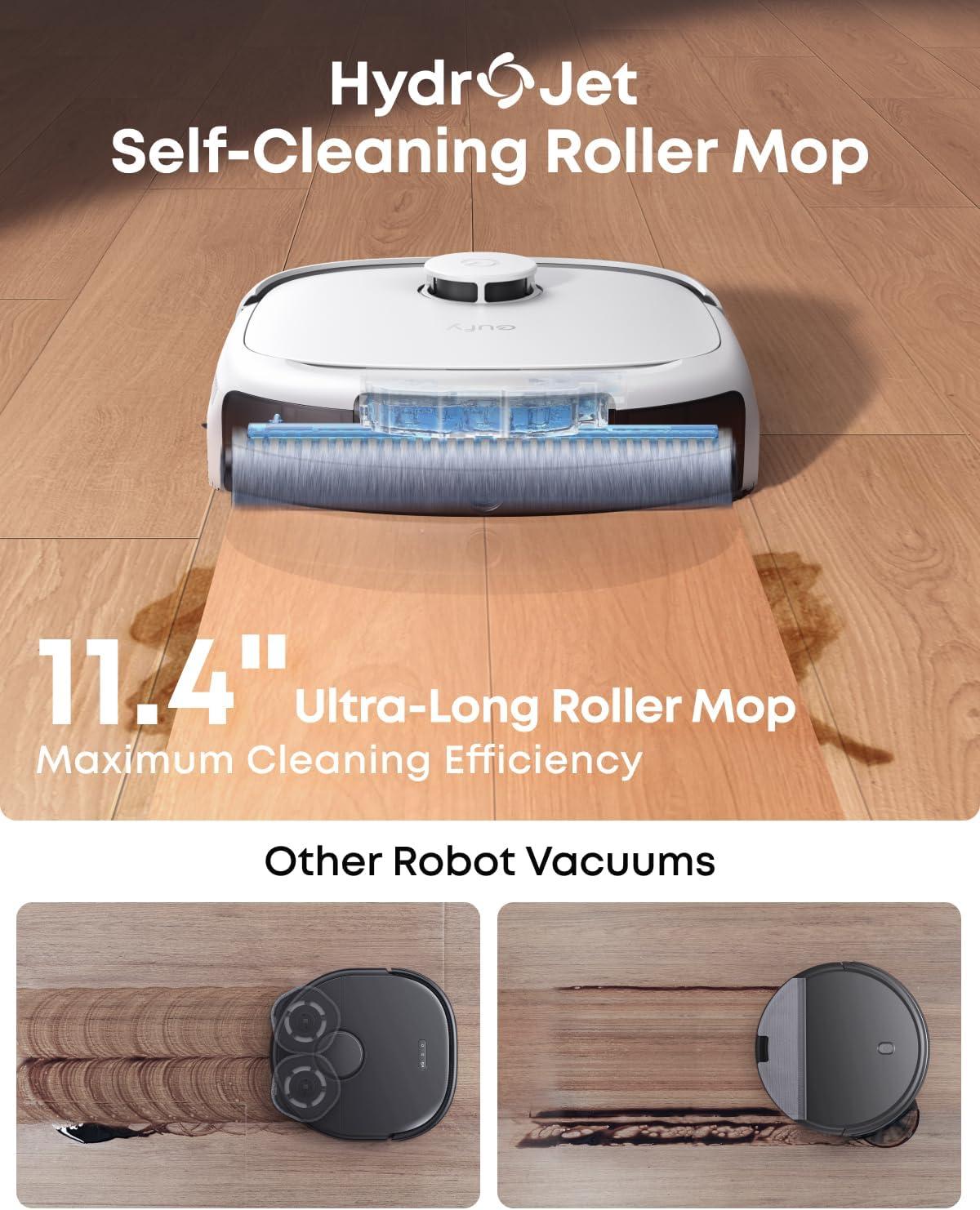 eufy Robot Vacuum E25, 20,000 Pa Suction,HydroJet Always-Clean Roller Mop, All-in-One Robot Vacuum and Mop Combo, Edge-to-Corner Cleaning, Zero-Tangle Design, AI Obstacle Avoidance (Upgraded)(E25 White)