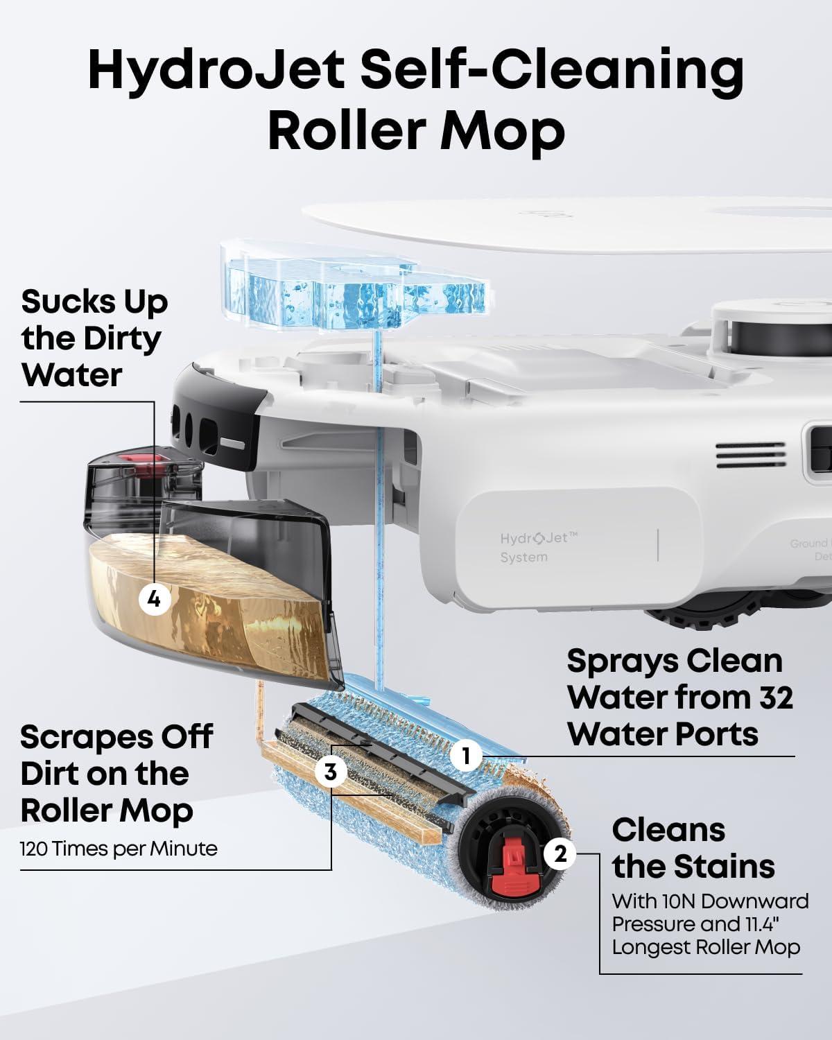 eufy Robot Vacuum E25, 20,000 Pa Suction,HydroJet Always-Clean Roller Mop, All-in-One Robot Vacuum and Mop Combo, Edge-to-Corner Cleaning, Zero-Tangle Design, AI Obstacle Avoidance (Upgraded)(E25 White)