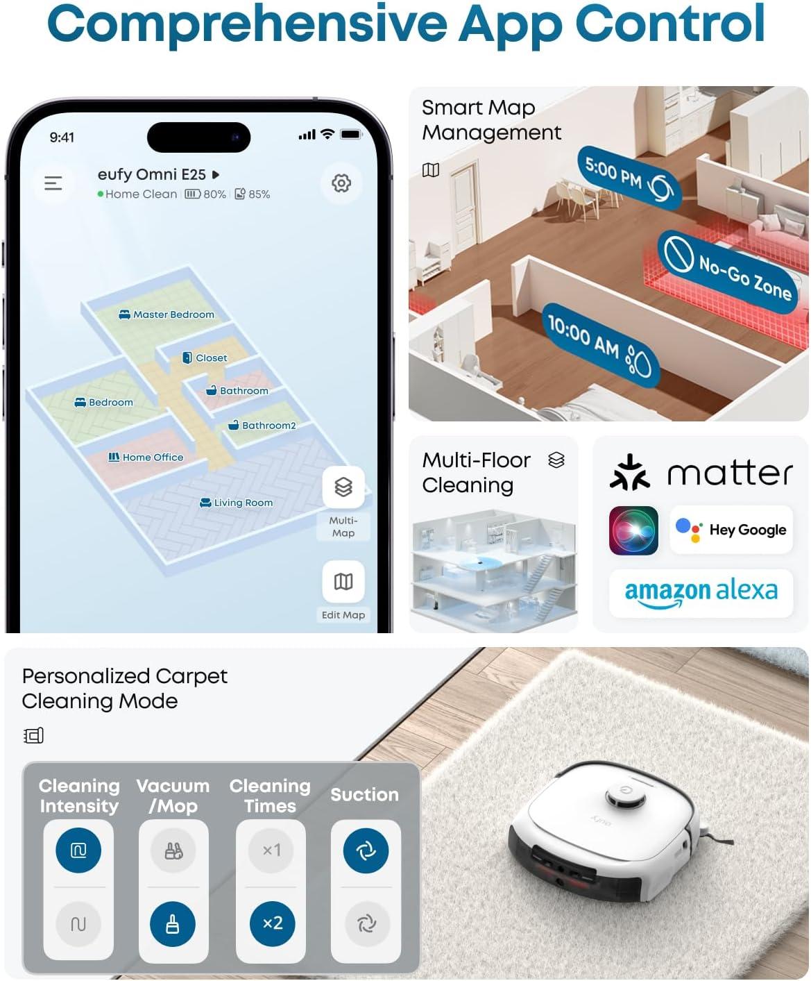 eufy Robot Vacuum E25, 20,000 Pa Suction,HydroJet Always-Clean Roller Mop, All-in-One Robot Vacuum and Mop Combo, Edge-to-Corner Cleaning, Zero-Tangle Design, AI Obstacle Avoidance (Upgraded)(E25 White)