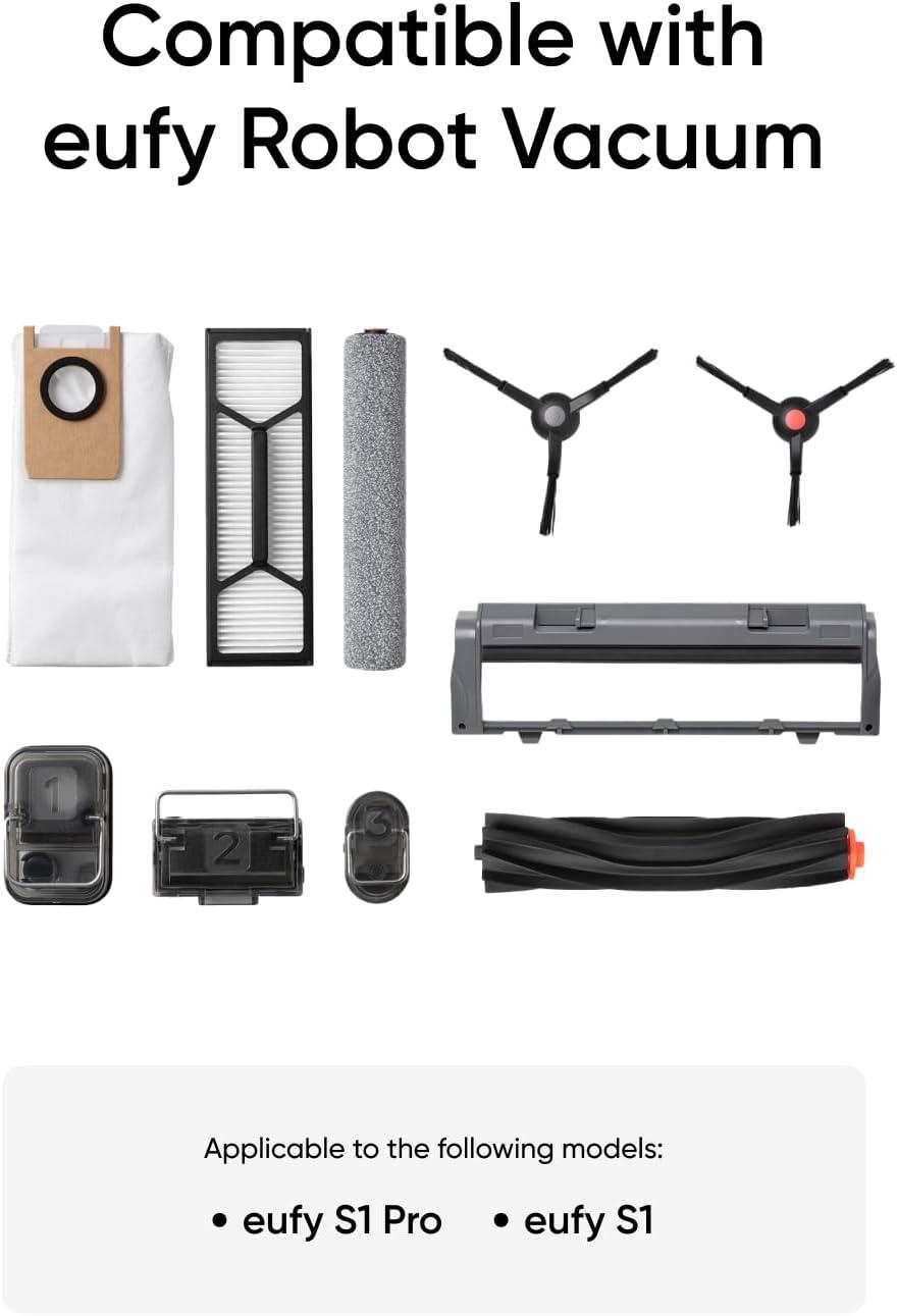 eufy Official Accessory Kit for Omni S1 Pro/S1, 2 Rolling Mops, 4 High-Performance Filters, Dirty Water Reservoir Filter, Rolling Brush & Brush Guard, 3 Dust Bags, and 2 Sets of Side Brushes