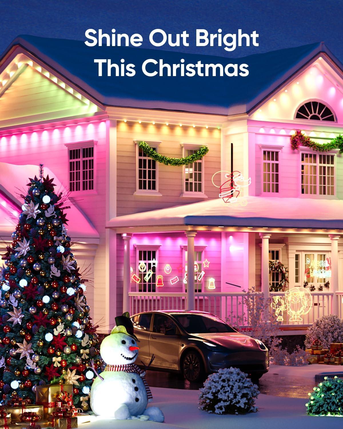 eufy Permanent Outdoor Lights E22, 100ft with 60 Triple-LED Lights, Smart RGBWW for Christmas, Daily and Holiday, Up to IP67 Waterproof, AI Light Themes for Christmas Decorations, Works with eufy Cams(Black)