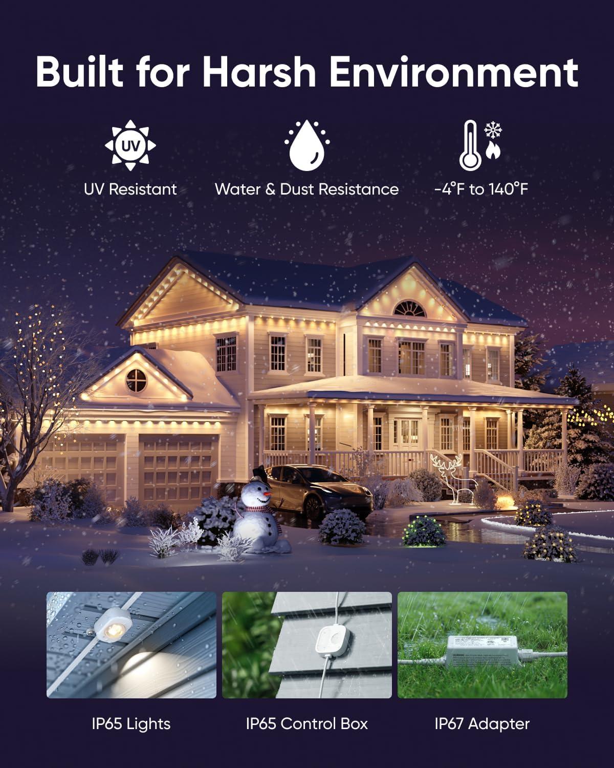 eufy Permanent Outdoor Lights E22, 100ft with 60 Triple-LED Lights, Smart RGBWW for Christmas, Daily and Holiday, Up to IP67 Waterproof, AI Light Themes for Christmas Decorations, Works with eufy Cams(White)